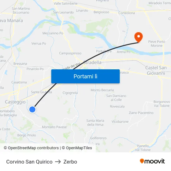 Corvino San Quirico to Zerbo map