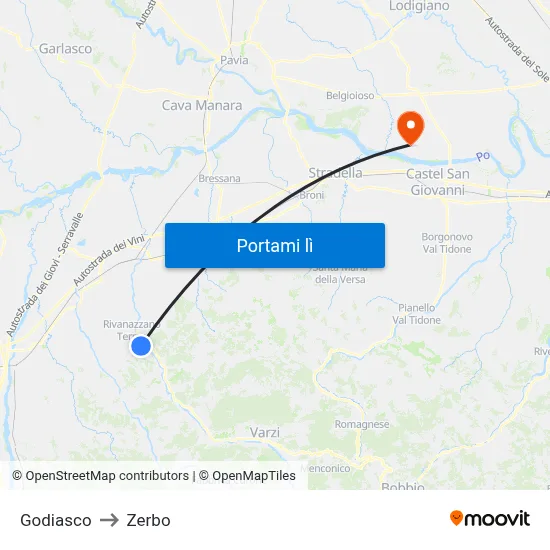 Godiasco to Zerbo map