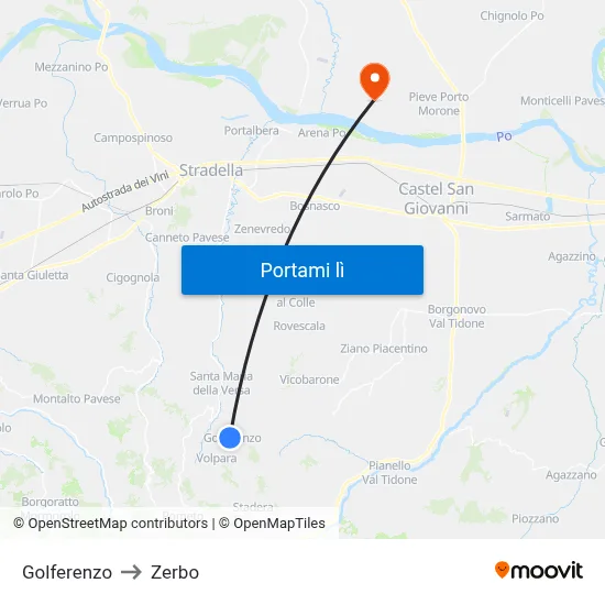 Golferenzo to Zerbo map