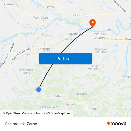 Cecima to Zerbo map