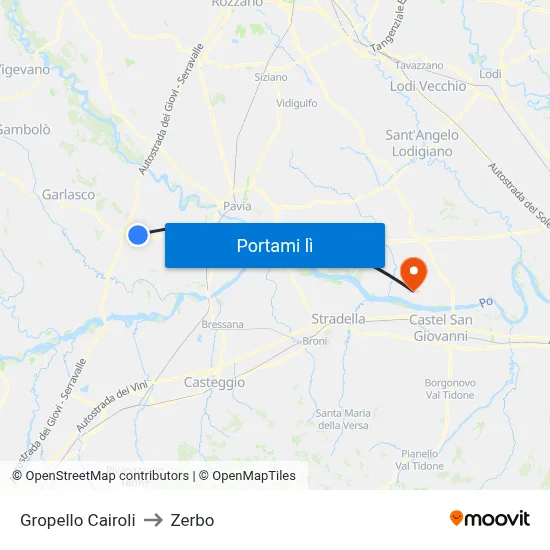 Gropello Cairoli to Zerbo map