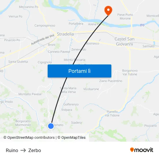 Ruino to Zerbo map