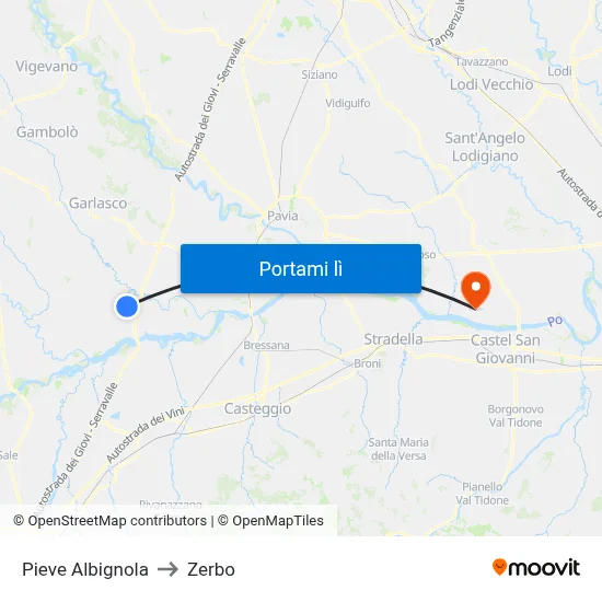 Pieve Albignola to Zerbo map