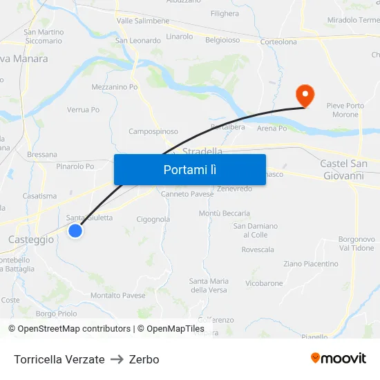 Torricella Verzate to Zerbo map