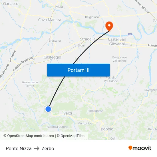 Ponte Nizza to Zerbo map