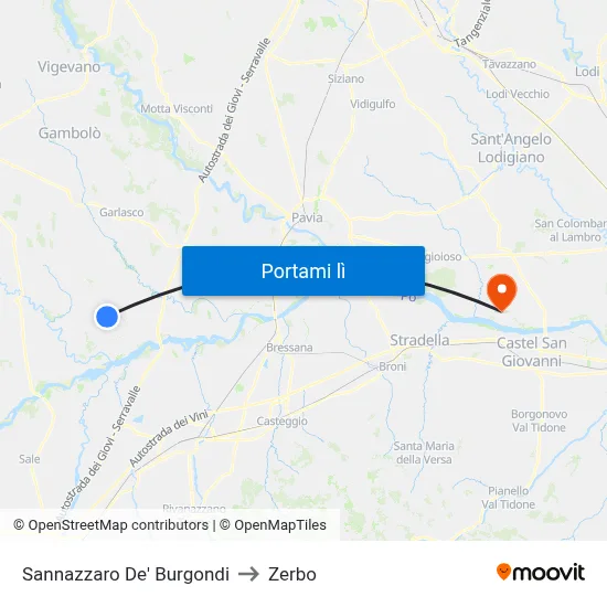 Sannazzaro De' Burgondi to Zerbo map