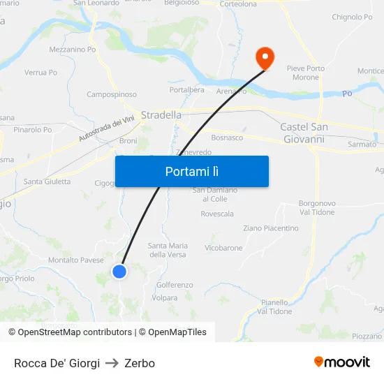 Rocca De' Giorgi to Zerbo map
