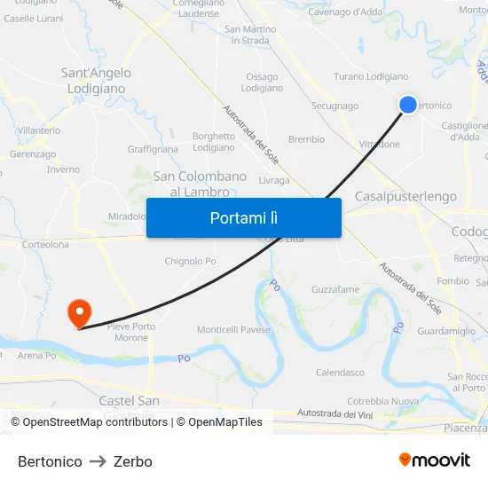 Bertonico to Zerbo map