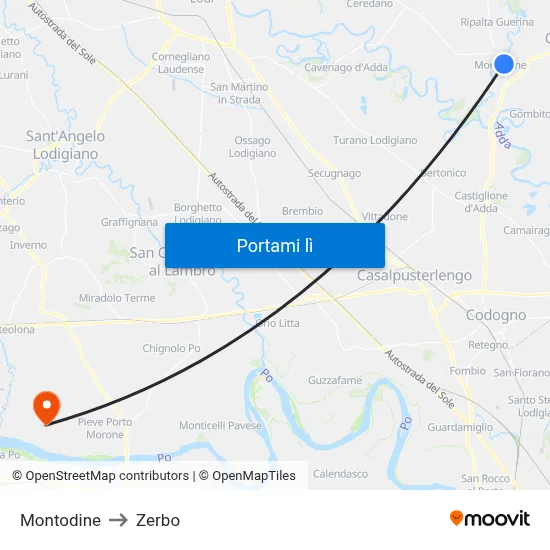 Montodine to Zerbo map