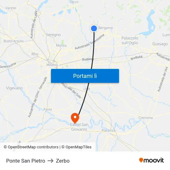 Ponte San Pietro to Zerbo map