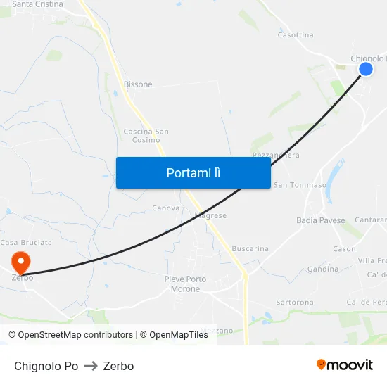 Chignolo Po to Zerbo map