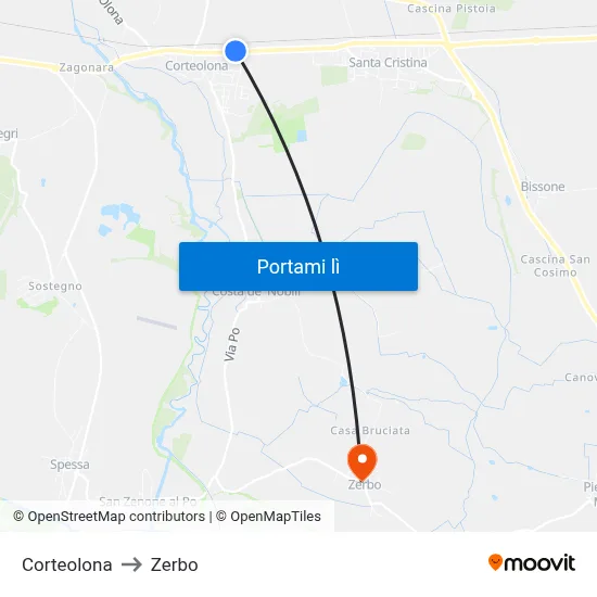 Corteolona to Zerbo map
