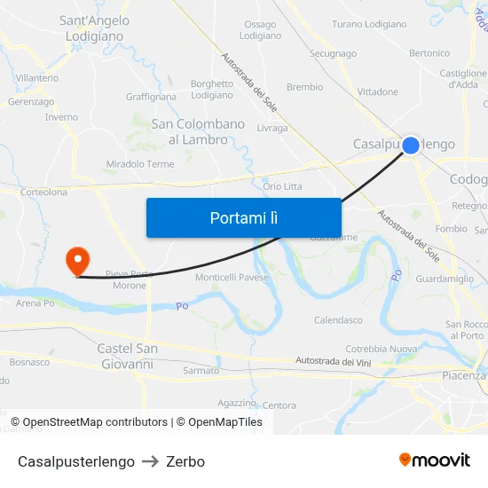 Casalpusterlengo to Zerbo map