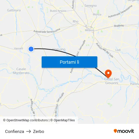 Confienza to Zerbo map