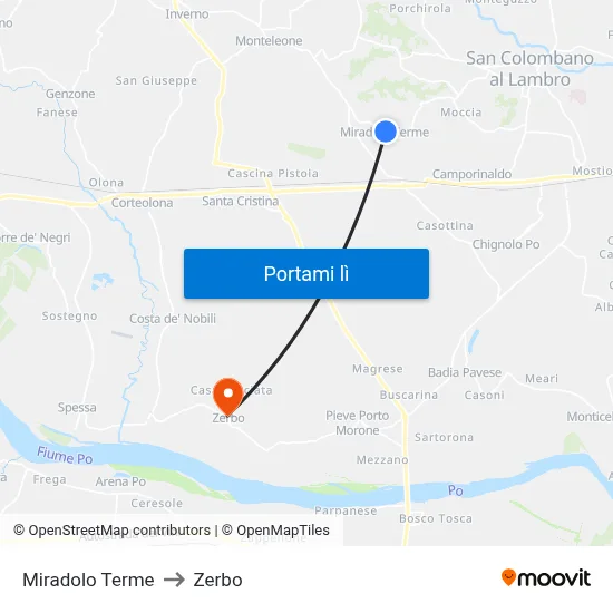 Miradolo Terme to Zerbo map