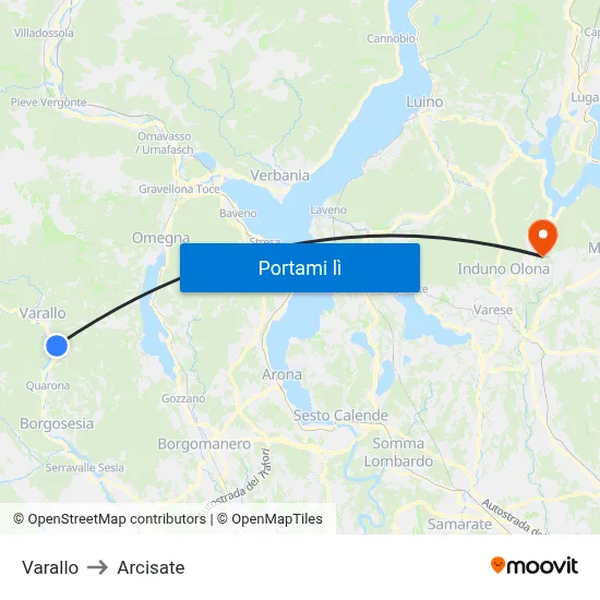 Varallo to Arcisate map