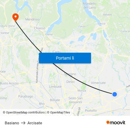 Basiano to Arcisate map