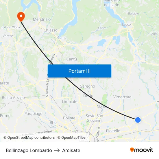 Bellinzago Lombardo to Arcisate map
