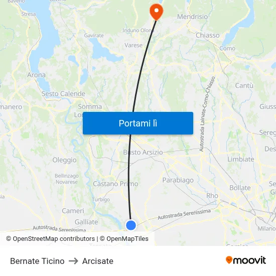 Bernate Ticino to Arcisate map