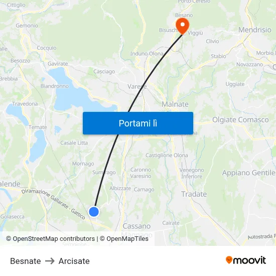 Besnate to Arcisate map