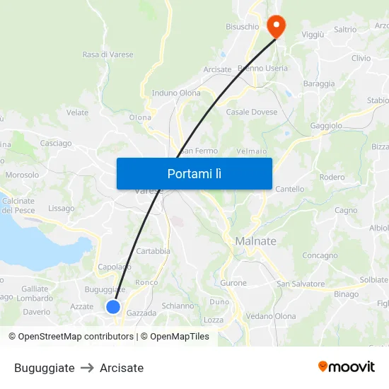 Buguggiate to Arcisate map