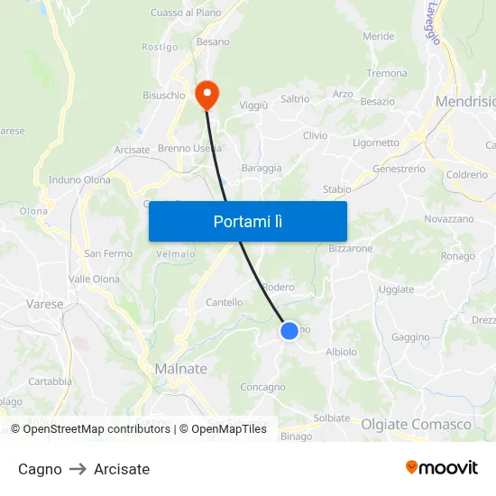 Cagno to Arcisate map