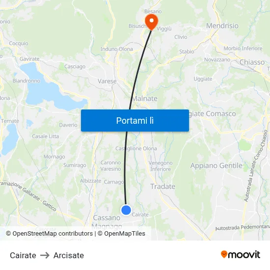 Cairate to Arcisate map