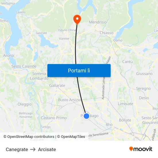 Canegrate to Arcisate map