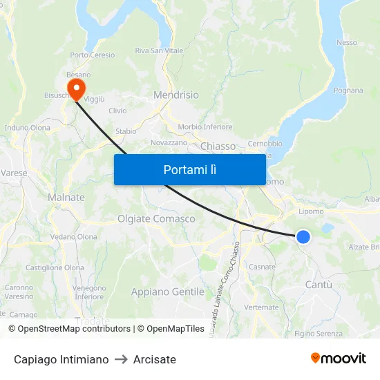 Capiago Intimiano to Arcisate map