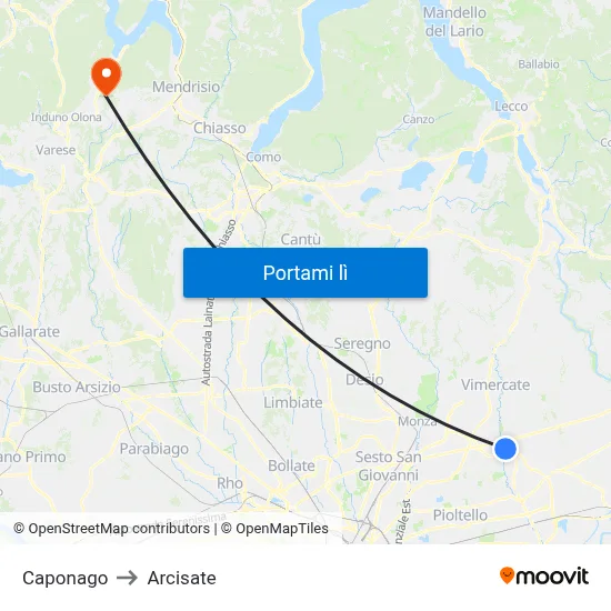 Caponago to Arcisate map