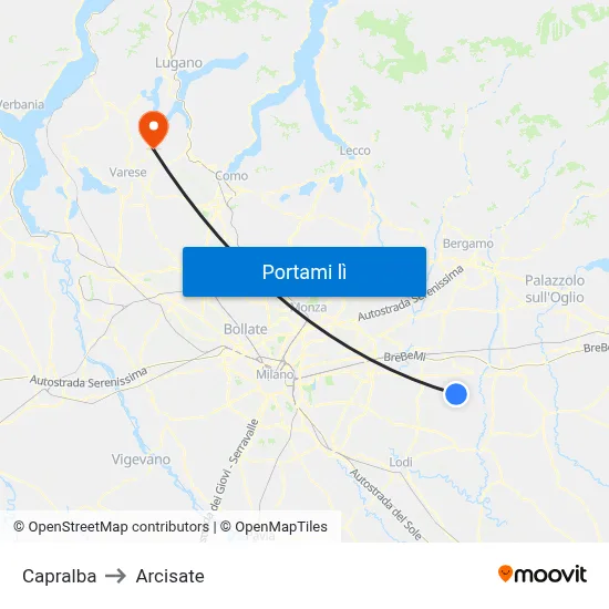 Capralba to Arcisate map
