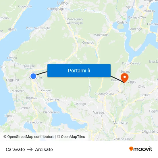 Caravate to Arcisate map