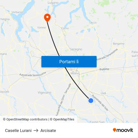 Caselle Lurani to Arcisate map