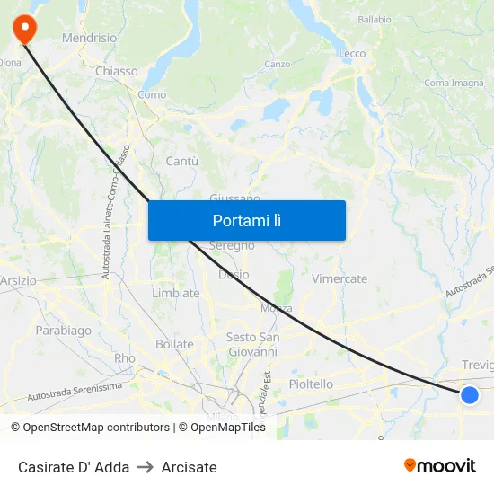 Casirate D' Adda to Arcisate map