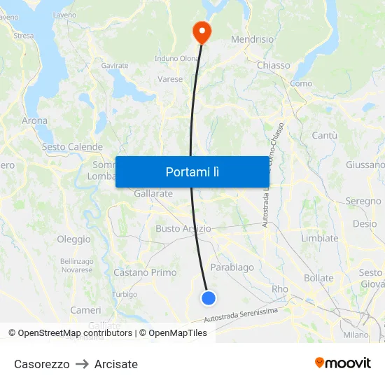 Casorezzo to Arcisate map