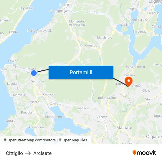 Cittiglio to Arcisate map