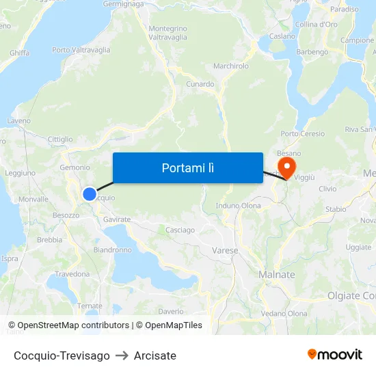 Cocquio-Trevisago to Arcisate map