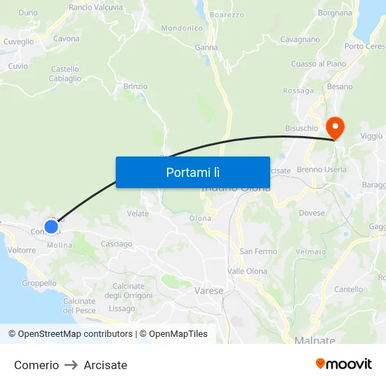 Comerio to Arcisate map