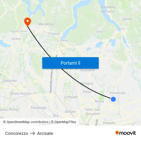 Concorezzo to Arcisate map