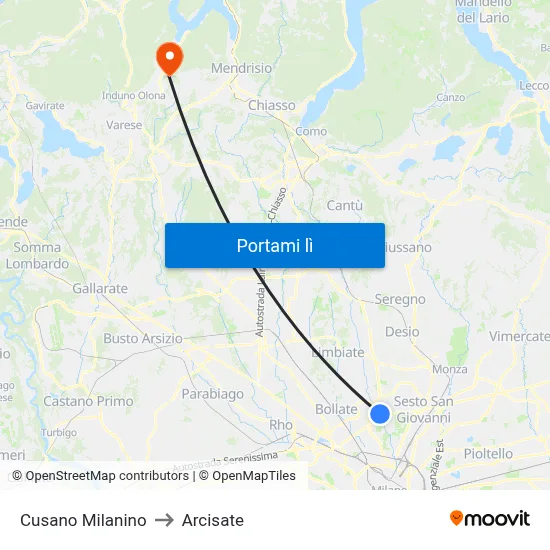 Cusano Milanino to Arcisate map