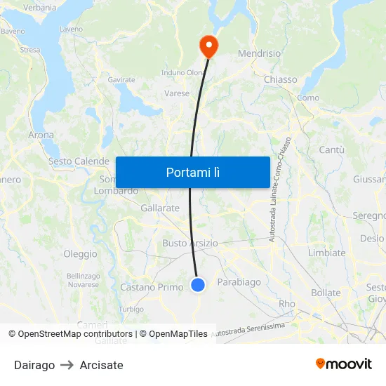 Dairago to Arcisate map