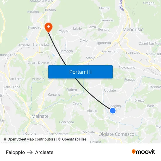Faloppio to Arcisate map