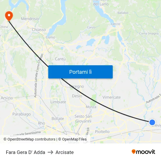 Fara Gera D' Adda to Arcisate map