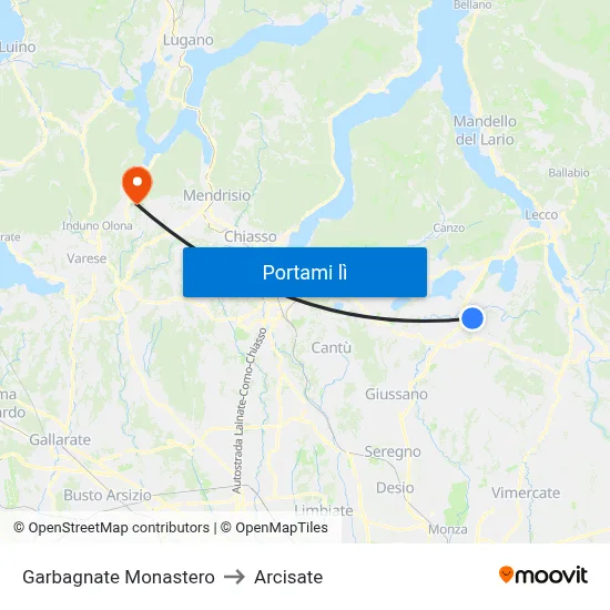 Garbagnate Monastero to Arcisate map