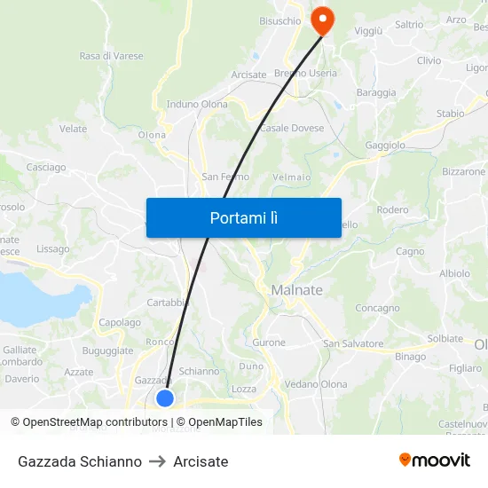 Gazzada Schianno to Arcisate map