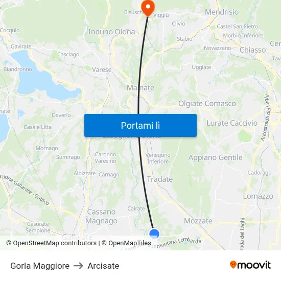 Gorla Maggiore to Arcisate map