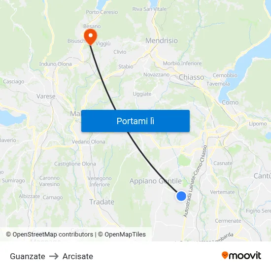 Guanzate to Arcisate map