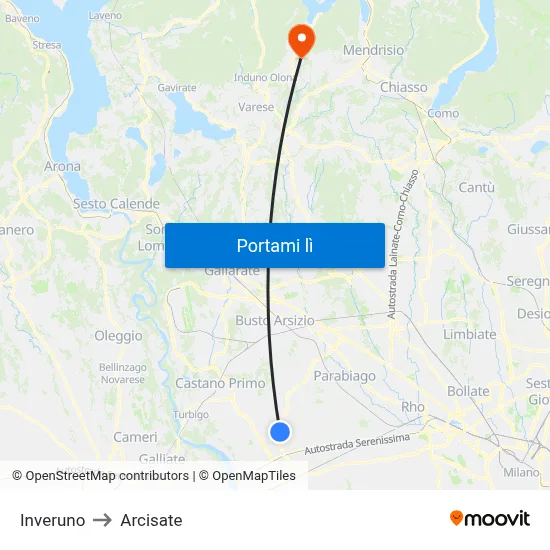 Inveruno to Arcisate map