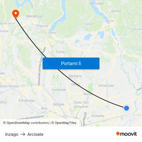 Inzago to Arcisate map