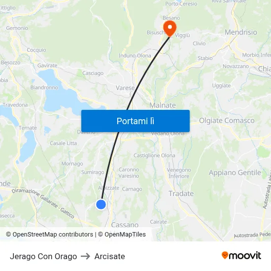 Jerago Con Orago to Arcisate map